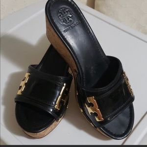 Tory Burch black cork wedge